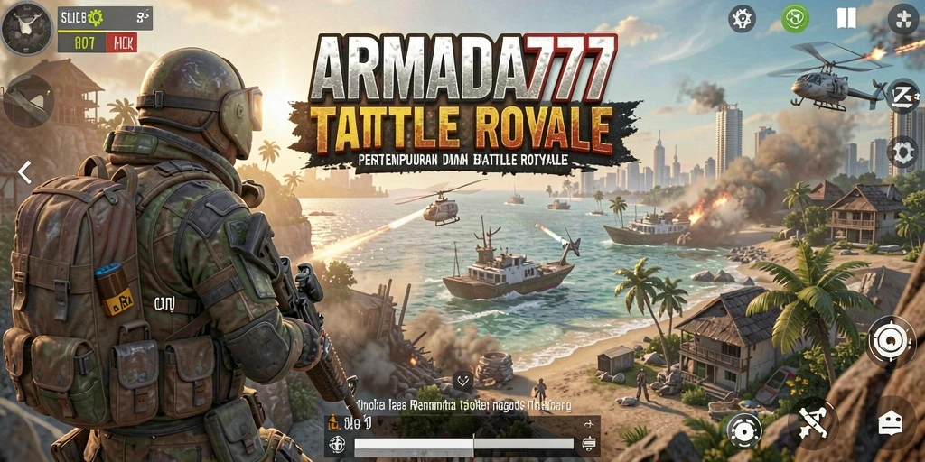 Screenshot gameplay ARMADA777 menampilkan aksi pertempuran seru dan strategi tim.