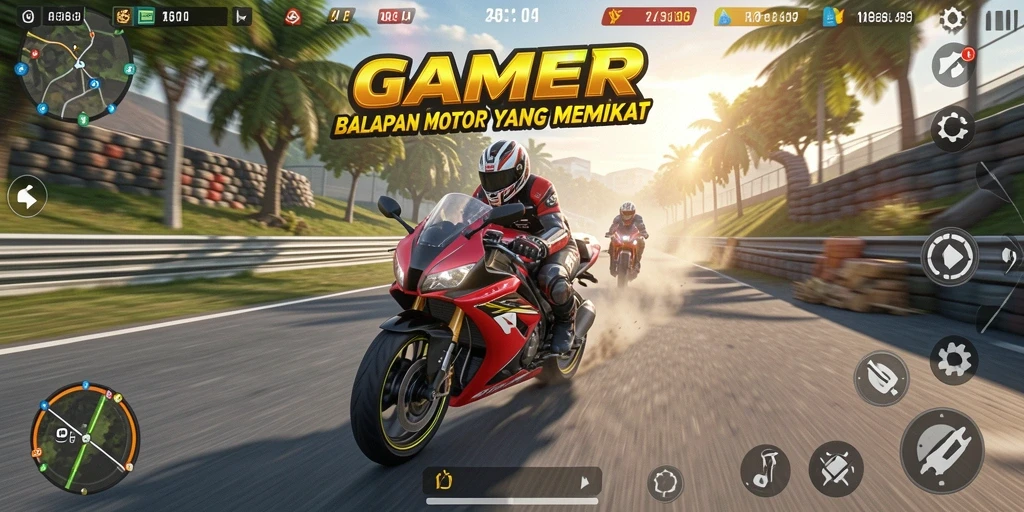 Tangkapan layar GAMERP menampilkan aksi balapan motor yang mendebarkan.