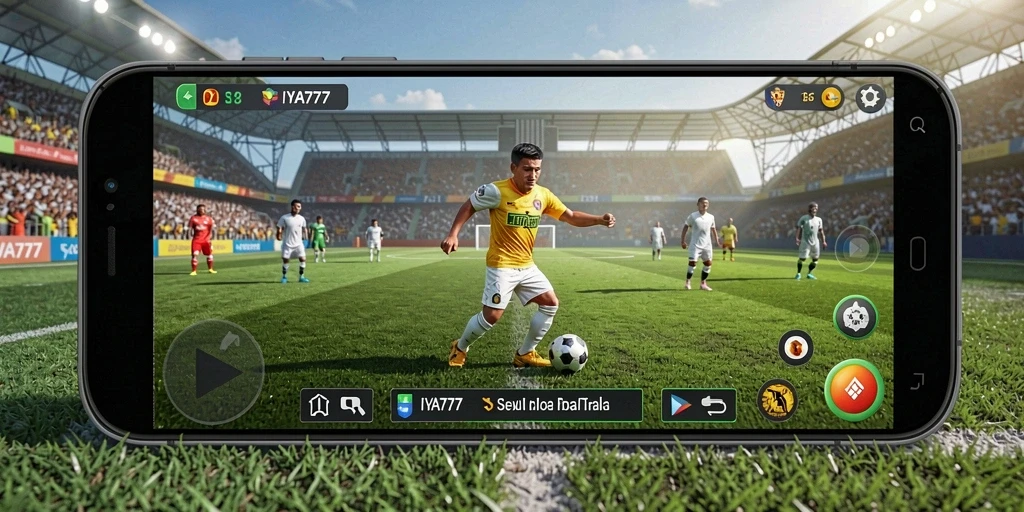 Tampilan gameplay IYA777 yang mendebarkan dalam aksi sepak bola.