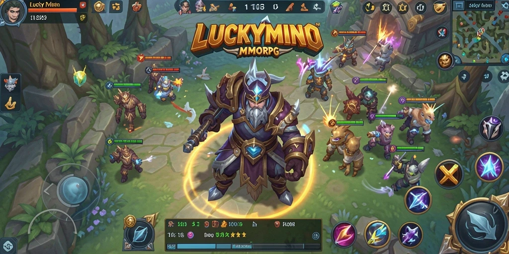 Screenshot gameplay seru dari LUCKYMINO yang menampilkan aksi petualangan MMORPG.