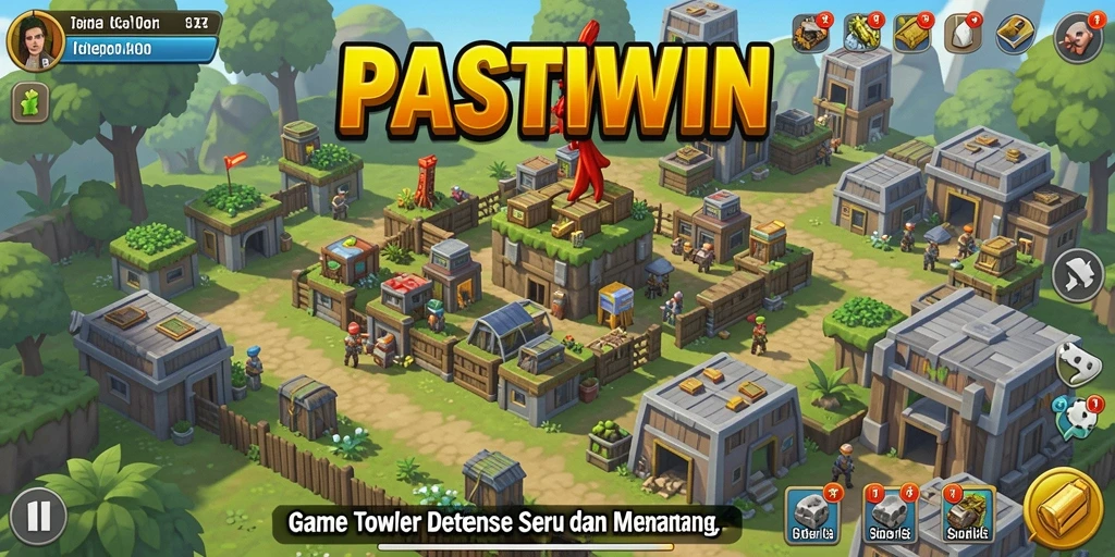 Tangkapan layar utama PASTIWIN menampilkan aksi seru permainan Tower Defense.