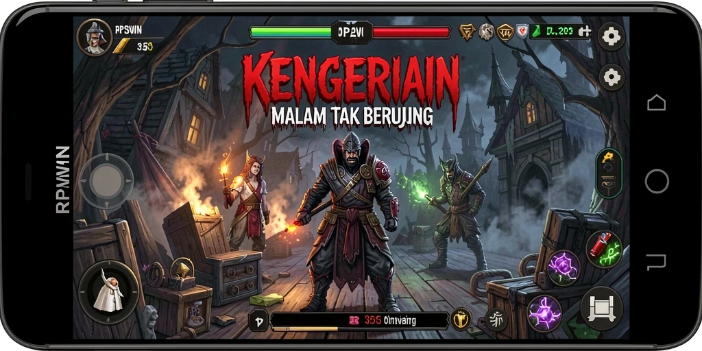 Screenshot gameplay RPWIN menampilkan suasana gelap dan menakutkan.