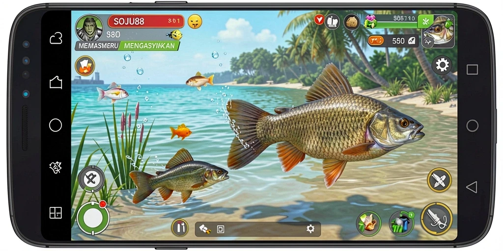Screenshot utama SOJU88 menampilkan aksi seru dalam memancing.