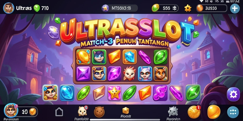Tampilan gameplay ULTRASLOT yang menarik dengan level Match-3.